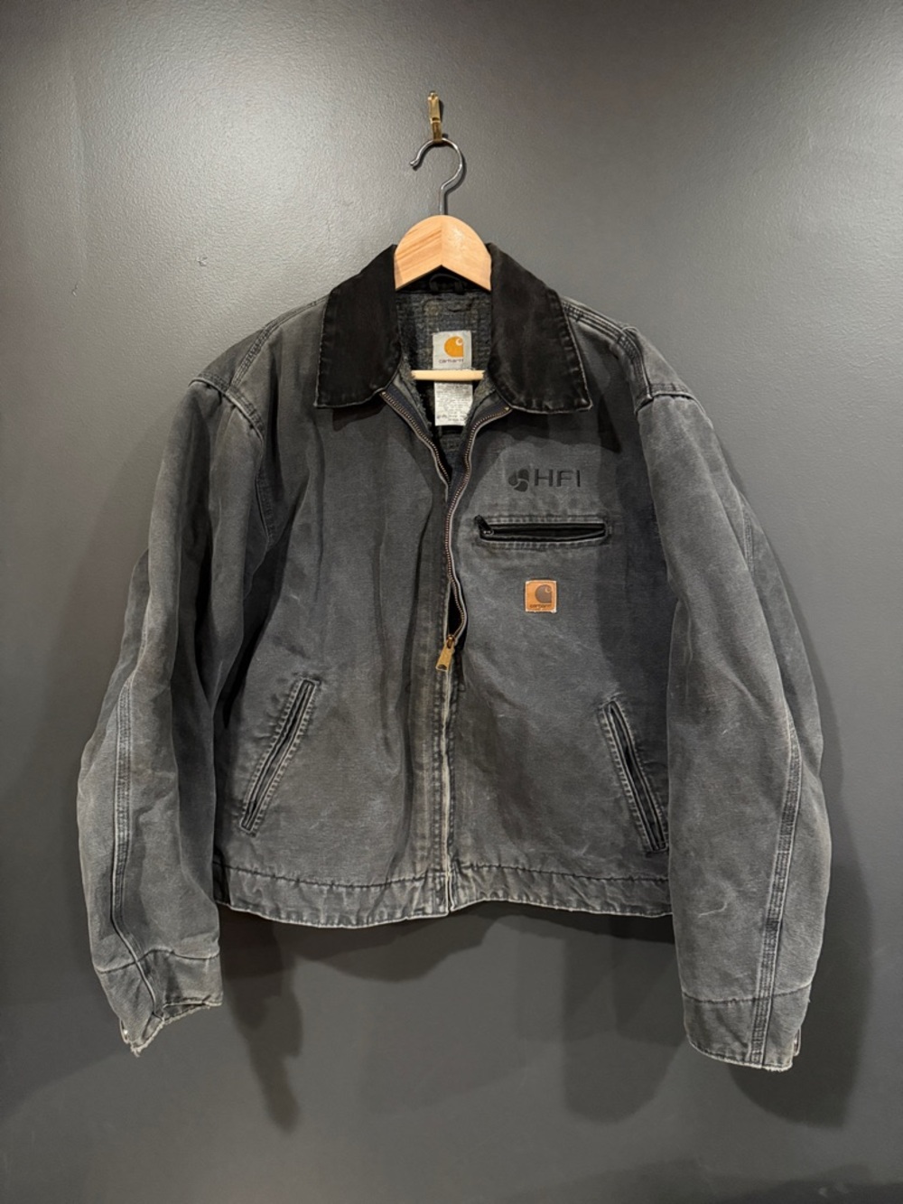 Carhartt Detroit Black Canvas Workwear Jacket with Blanket Lining Large
